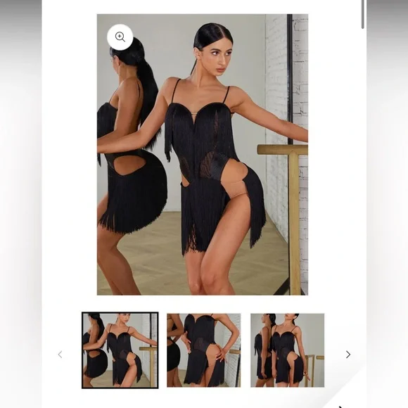 ZYM Fringe Black Ballroom Latin Dance Dress - Picture 2 of 7